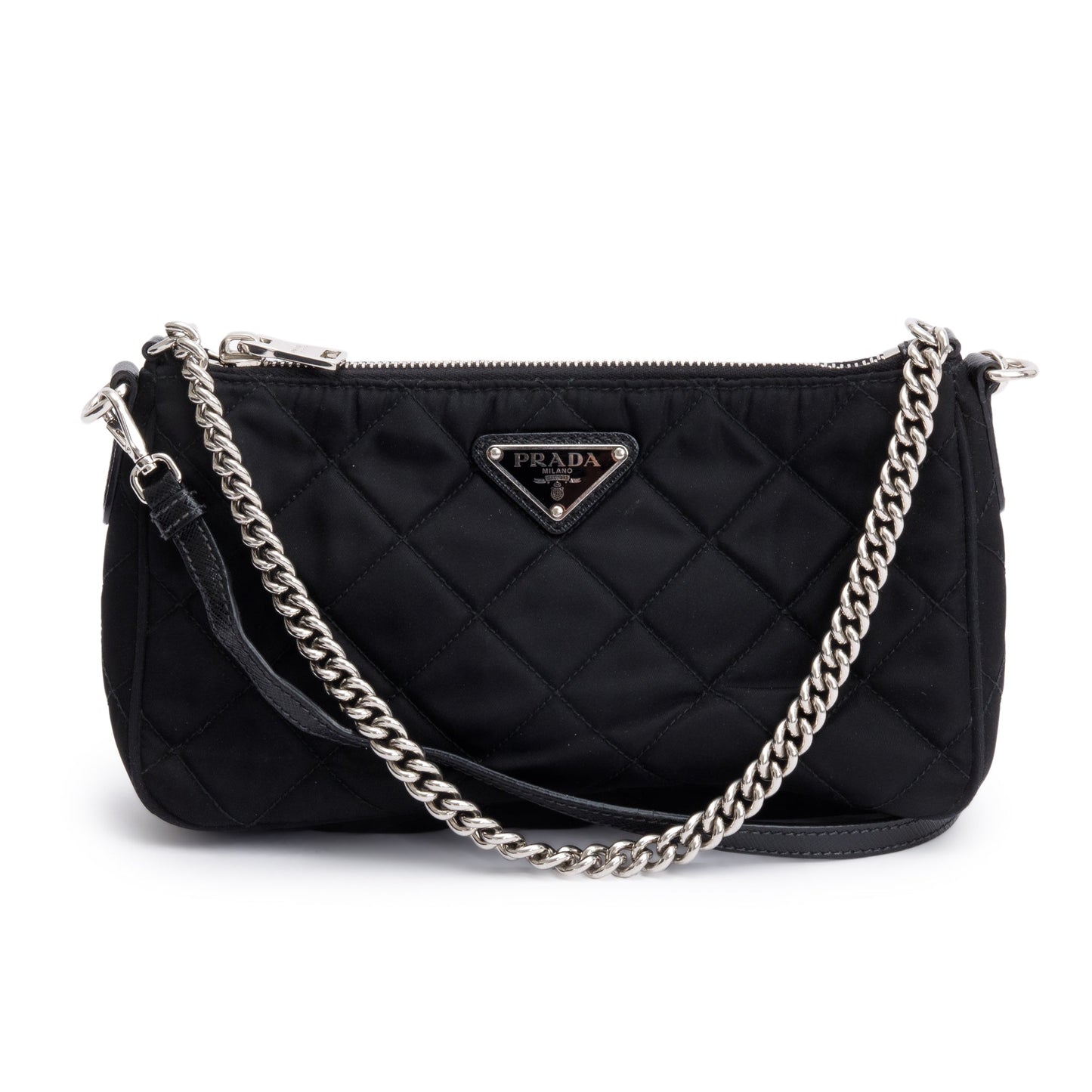 Prada Black Quilted Tessuto Impuntu Chain Crossbody Bag
