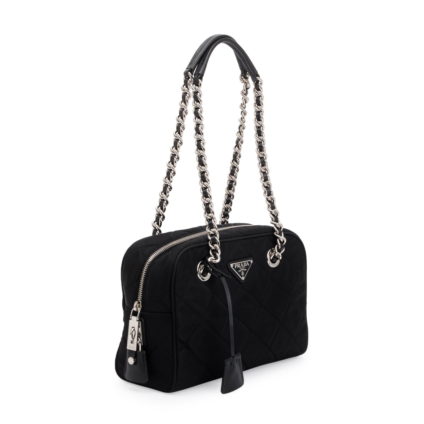 Prada Black Quilted Tessuto Impuntu Chain Shoulder Bag