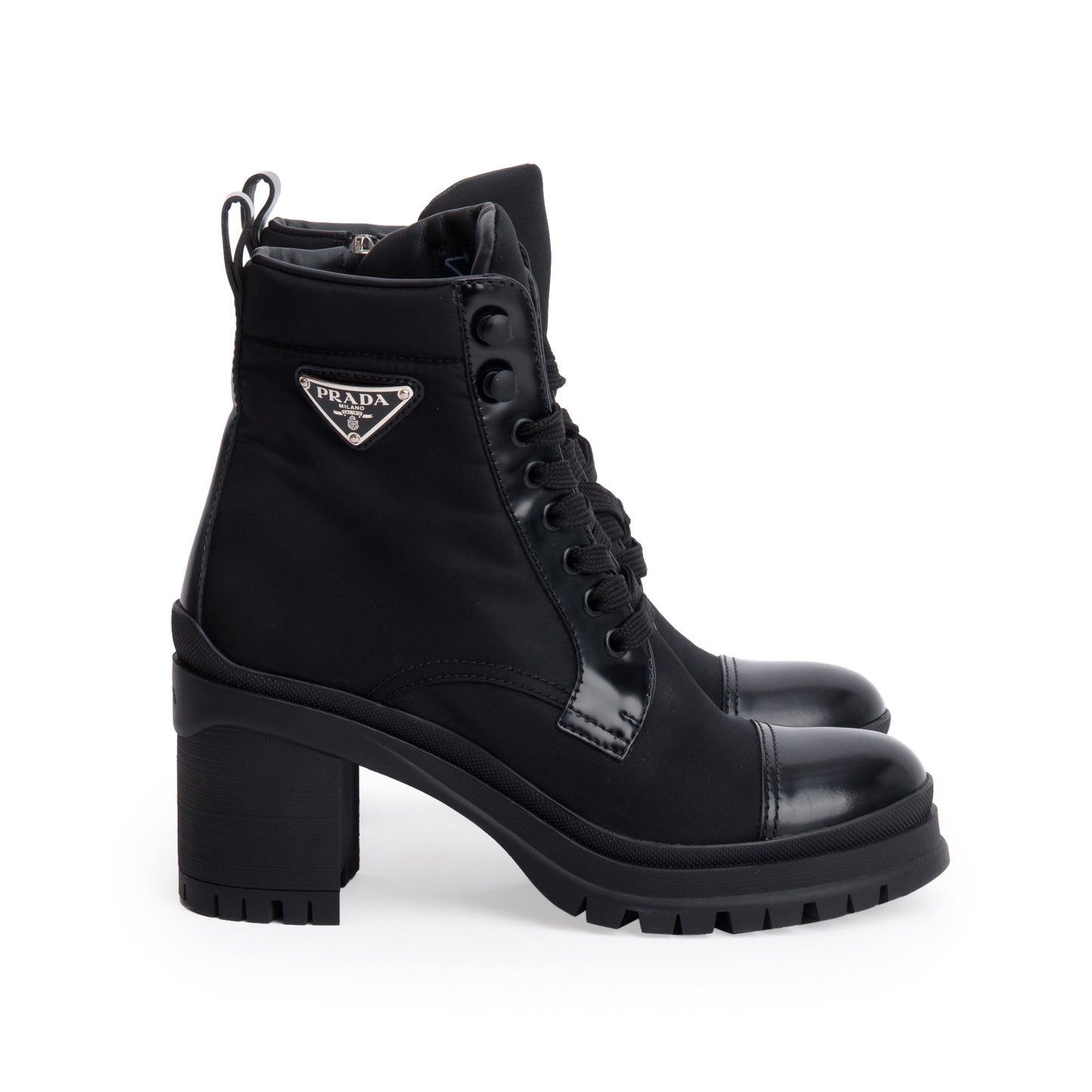 Prada Black Re-Nylon and Leather Boots, Size 37.5