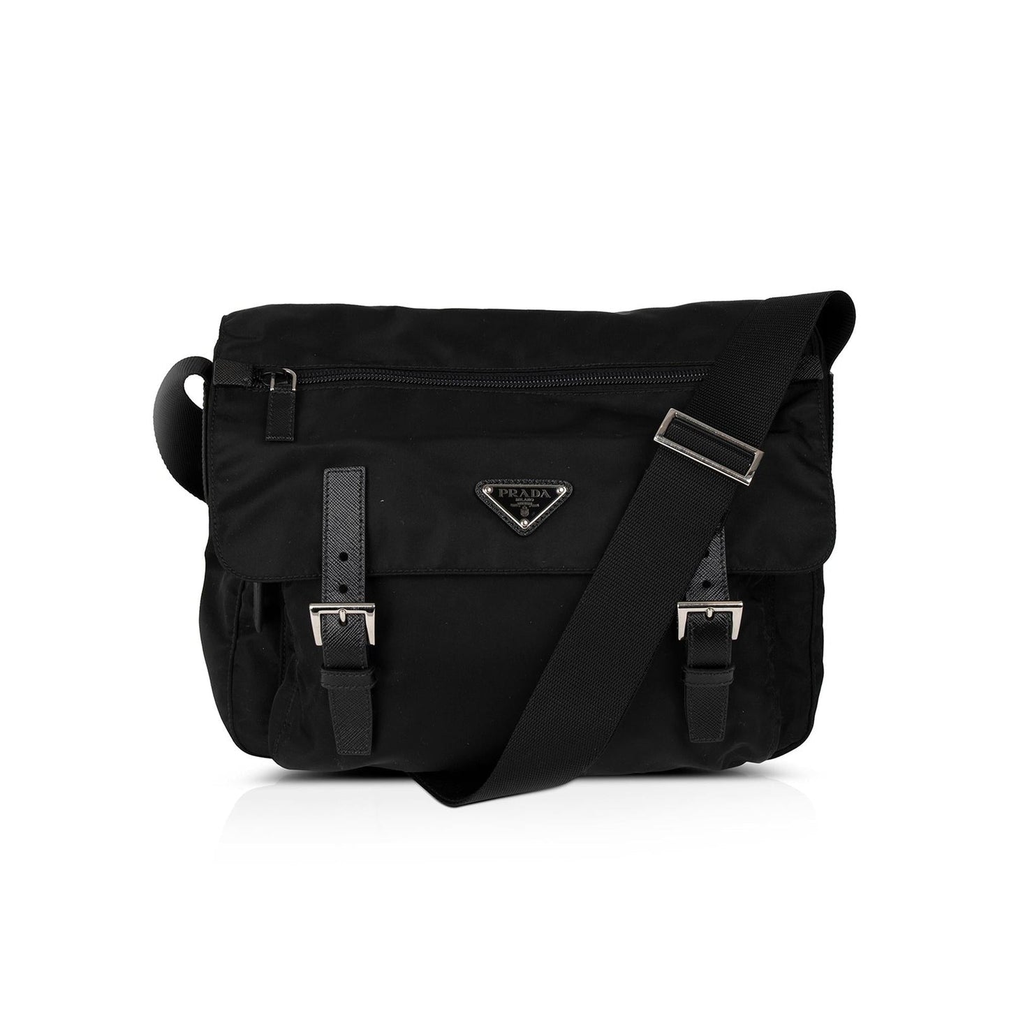 Prada Black Saffiano Leather-Trimmed Tessuto Nylon Messenger Bag