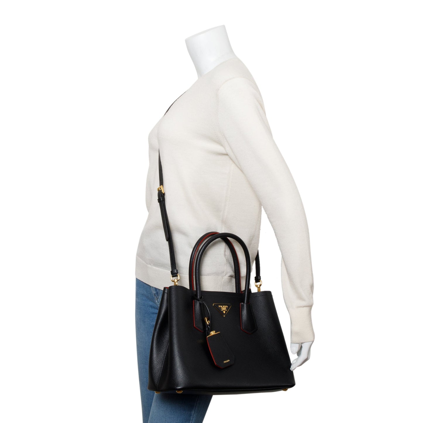 Prada Black Saffiano Lux Small Cuir Double Tote