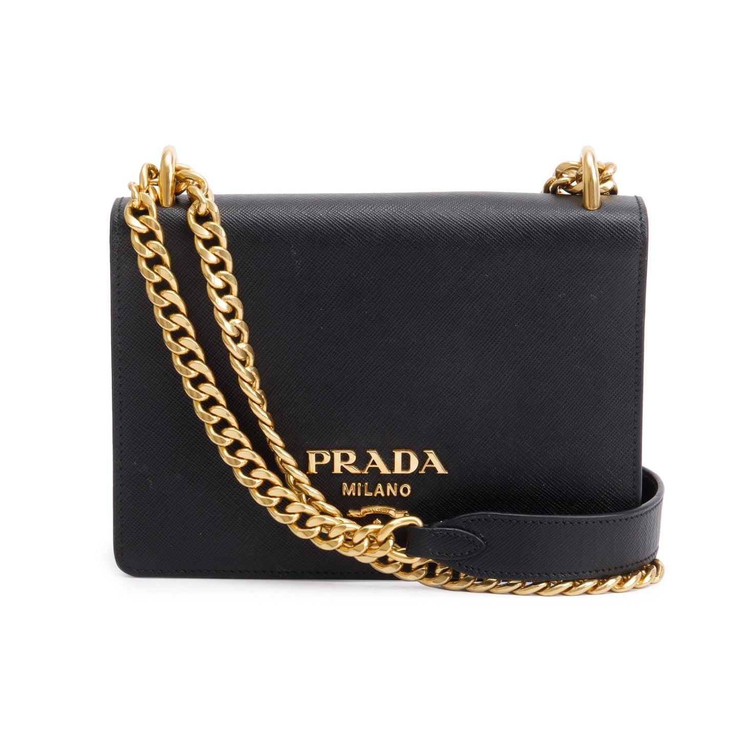 Prada Black Saffiano Soft Calf Leather Chain Crossbody Bag