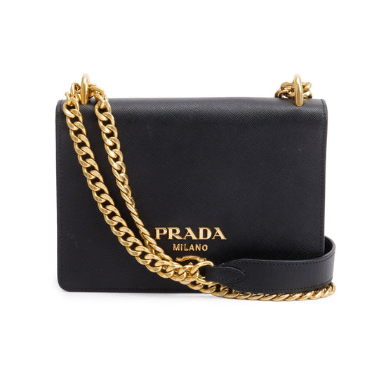 Prada Black Saffiano Soft Calf Leather Chain Crossbody Bag