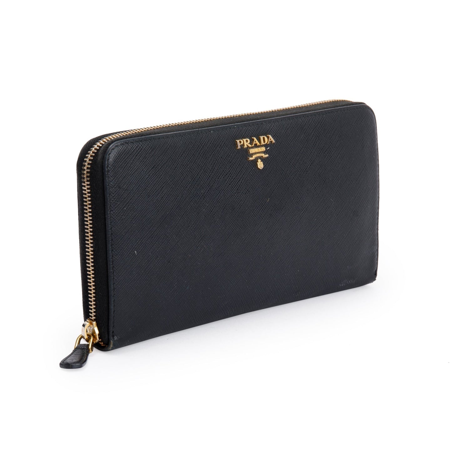 Prada Black Saffiano Zip Around Orgainzer Wallet