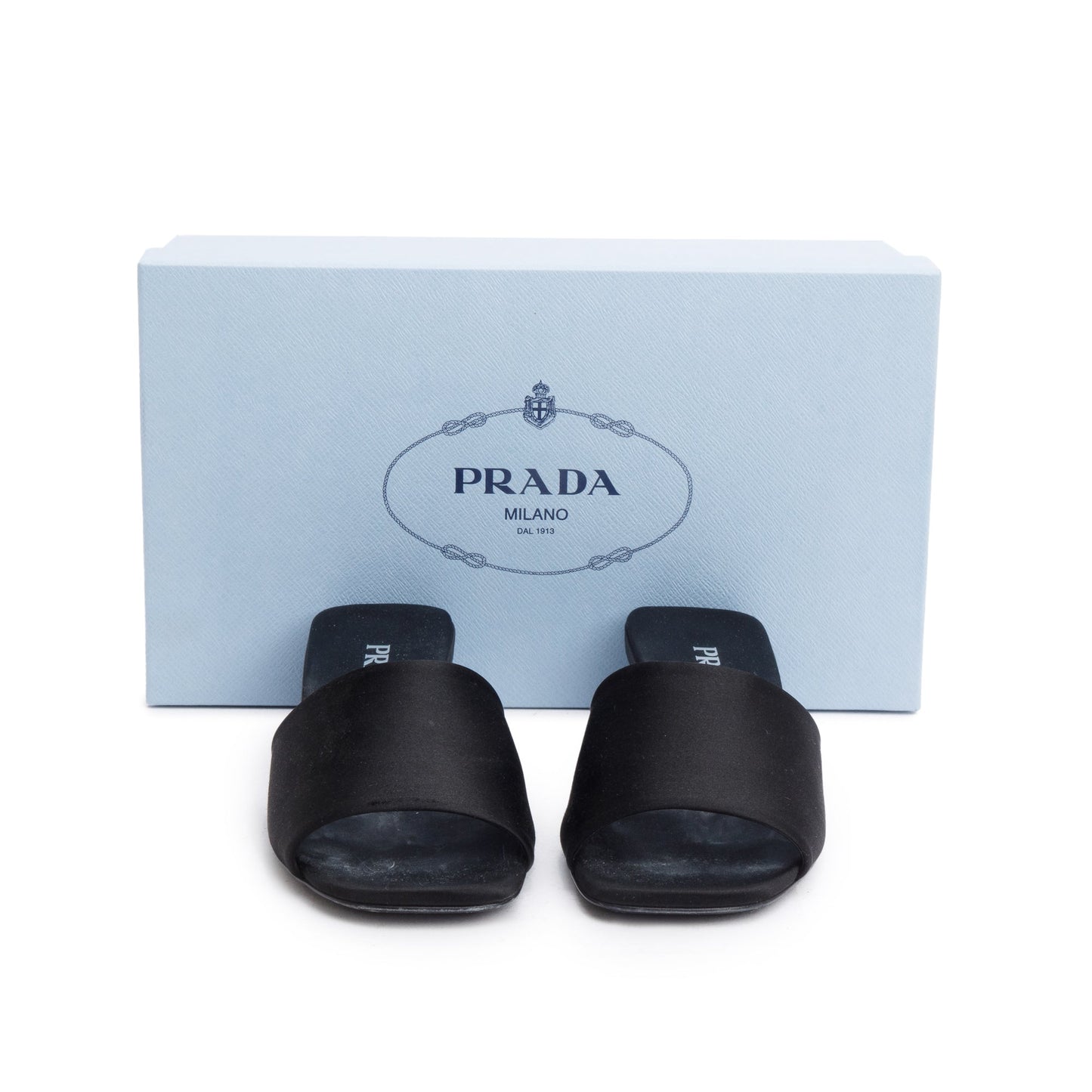 Prada Black Satin Slide Sandals, Size 37.5