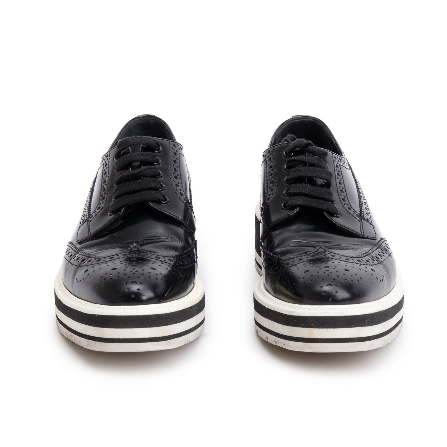 Prada Black Spazzolato Leather Eyelet Trim  Laced Oxford Shoes, Size 37