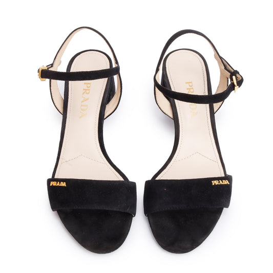 Prada Black Suede Sling Back Sandals, Size 36
