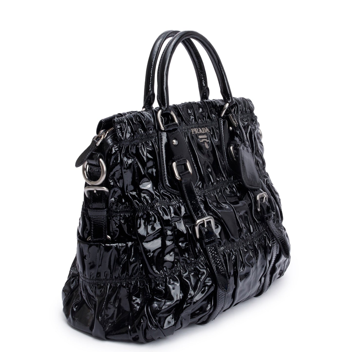 Prada Black Vernice Gaufre Shopping Tote