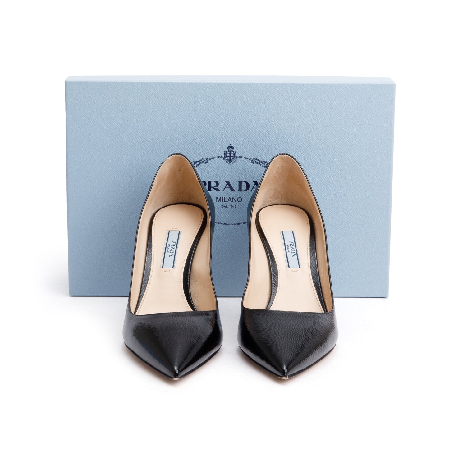 Prada Black Vernice St. Saffiano Leather Calzature Donna Pumps, Size 38