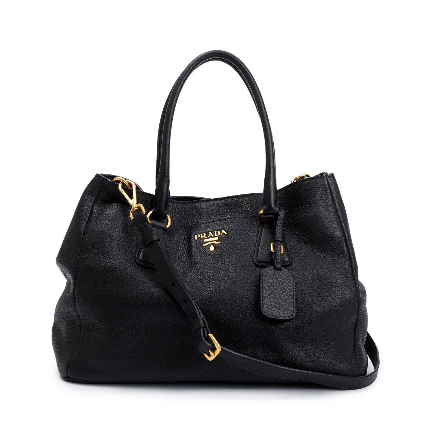 Prada Black Vitello Daino Convertible Tote