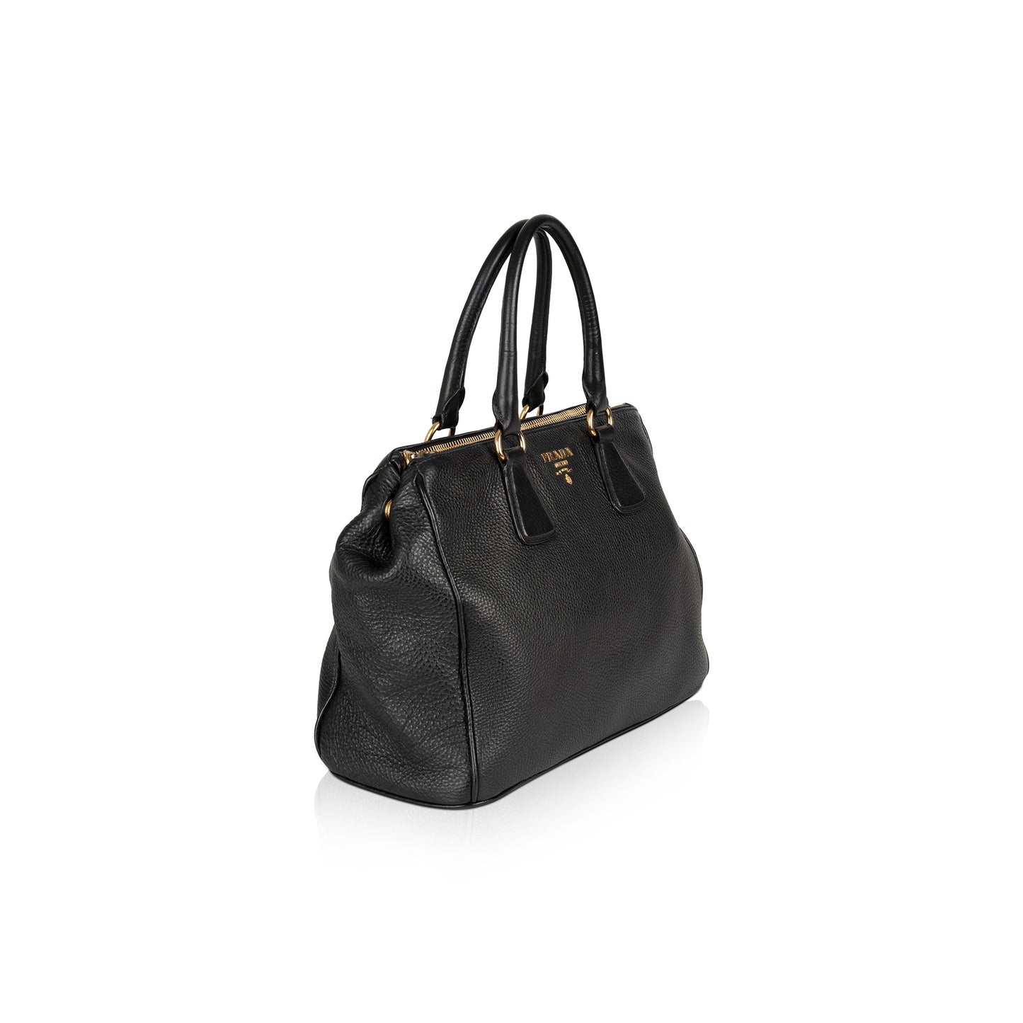 Prada Black Vitello Daino Double Zip Tote