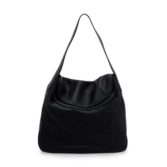 Prada Black Vitello Daino Medium Double Flap Hobo