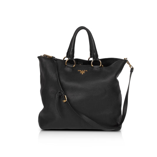 Prada Black Vitello Daino Shopping Tote