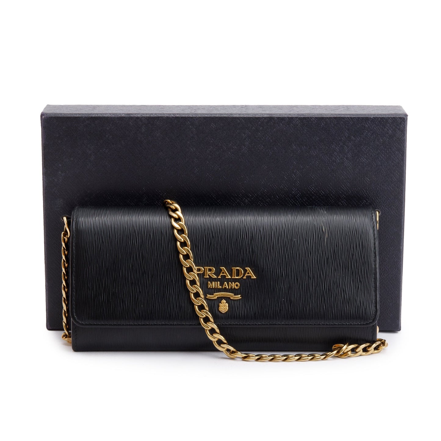 Prada Black Vitello Move Continental Wallet on Chain