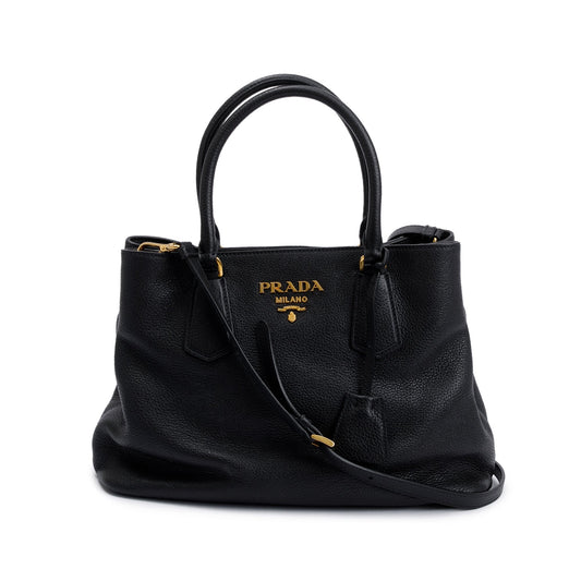 Prada Black Vitello Phenix Convertible Tote