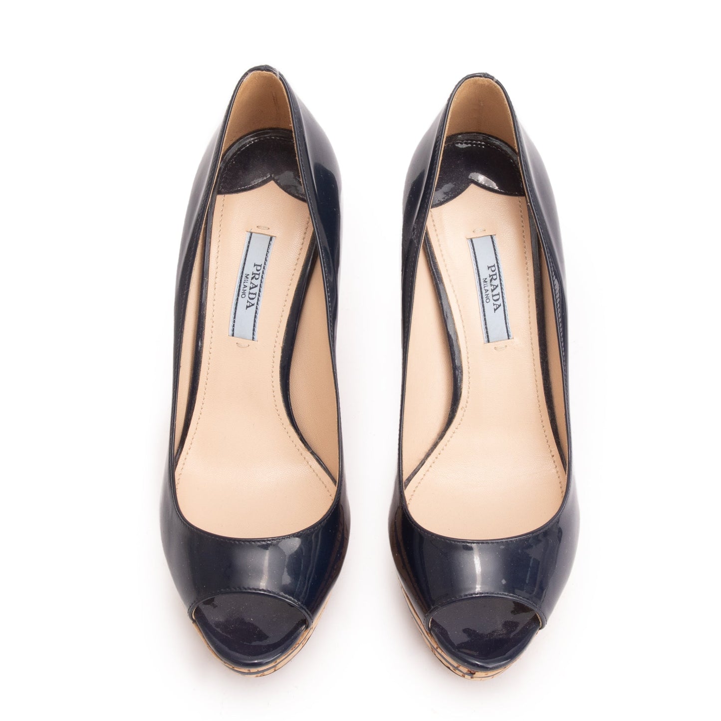 Prada Blue Patent Leather Calzature Donna Peep Toe Pumps, Size 37