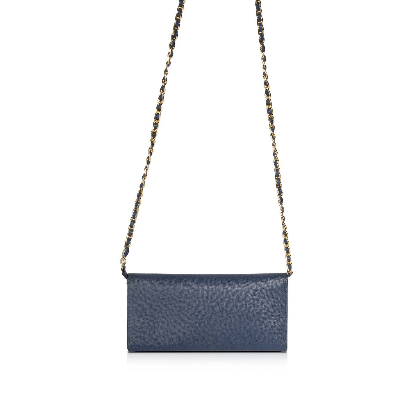 Prada Blue Saffiano Wallet on Chain