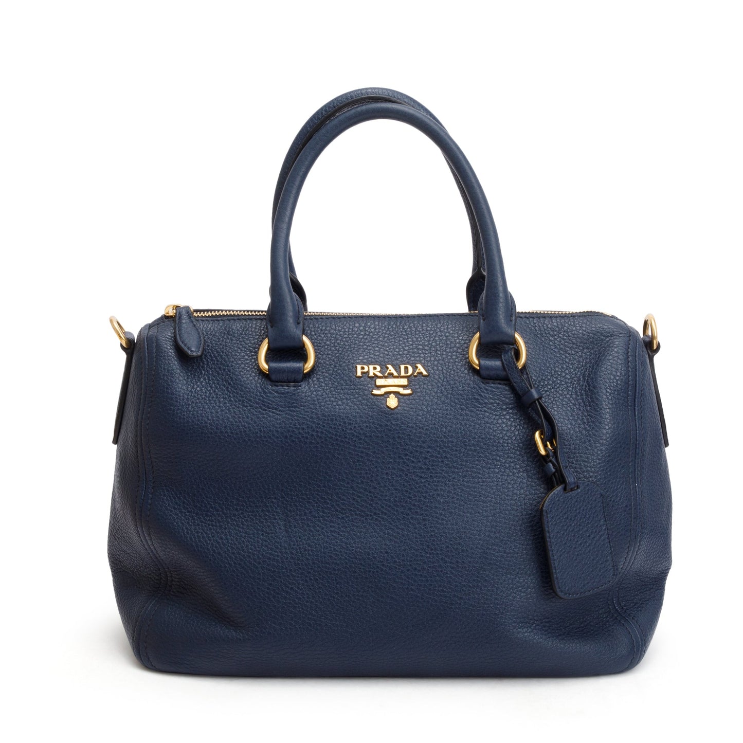 Prada Blue Vitello Phenix Leather Bauletto