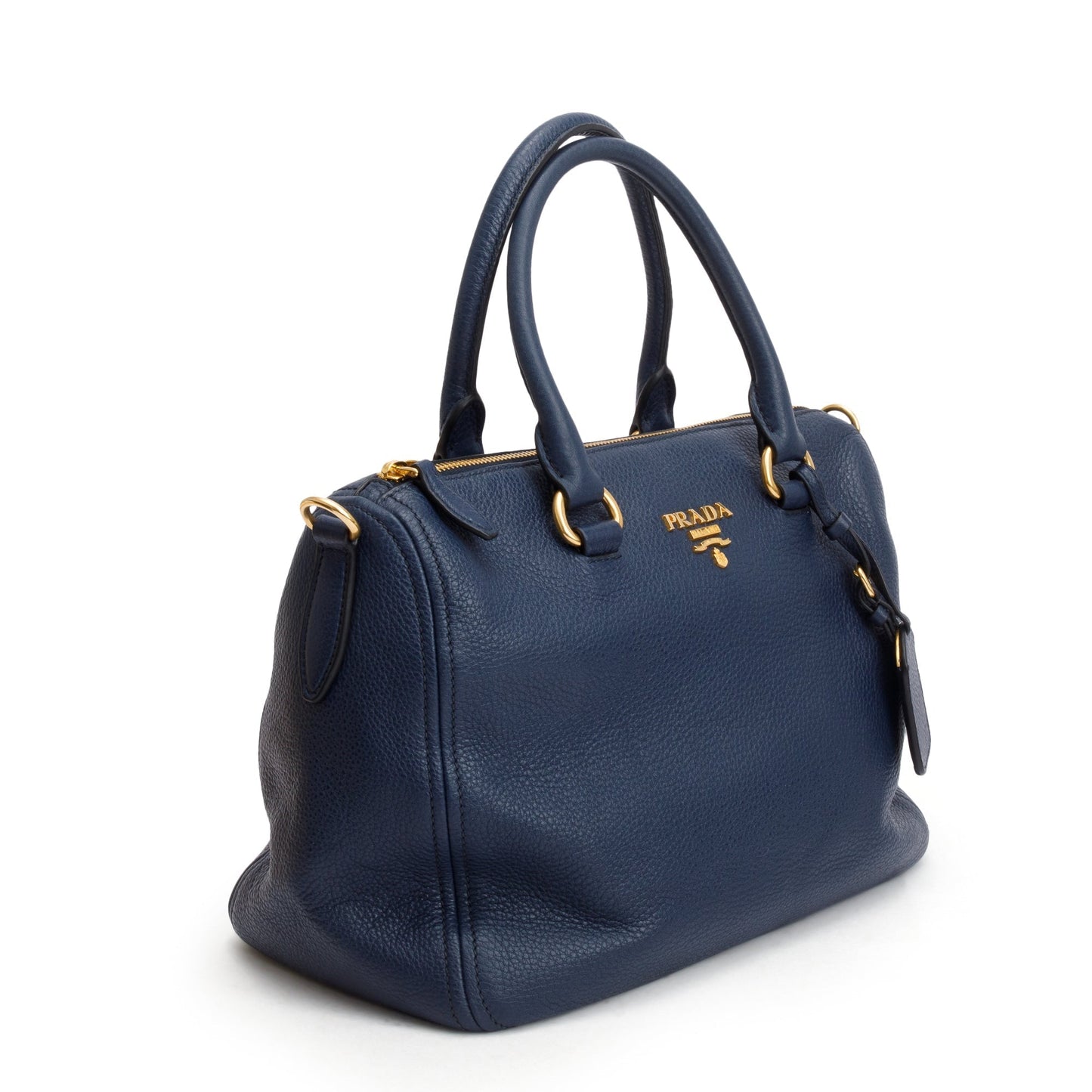 Prada Blue Vitello Phenix Leather Bauletto