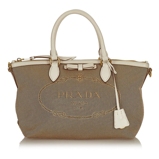 Prada Canapa Logo Canvas Satchel Style 32 - Ewore Bags