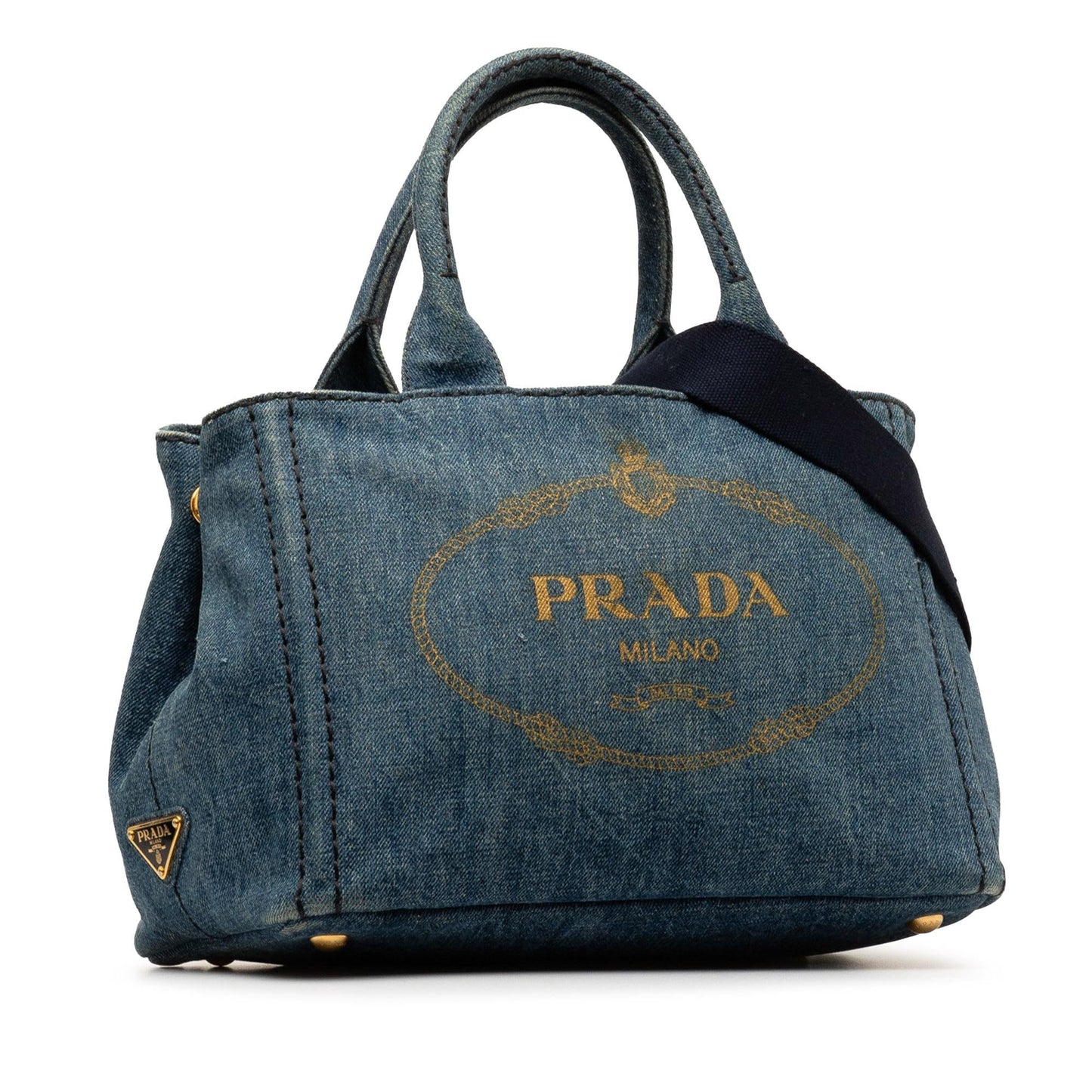 Prada Canapa Logo Denim Satchel (SHG-ozrUBR)