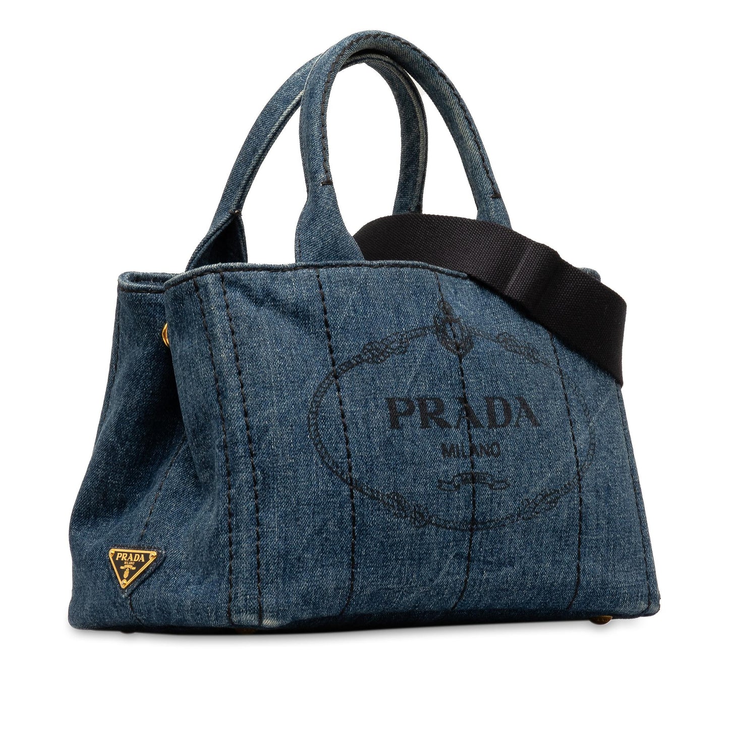 Prada Canapa Logo Denim Satchel (SHG-RetVcF)