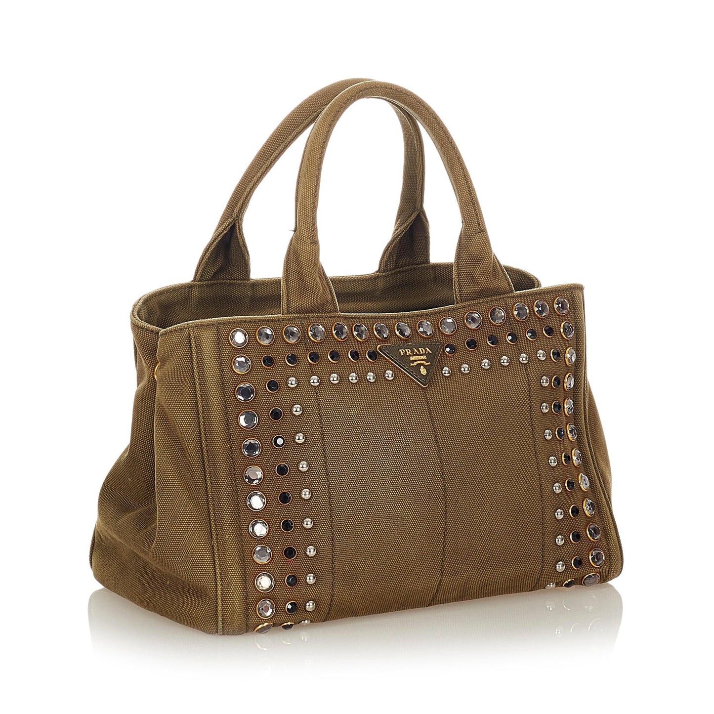 Prada Canapa Studded Canvas Satchel (SHG-31744)