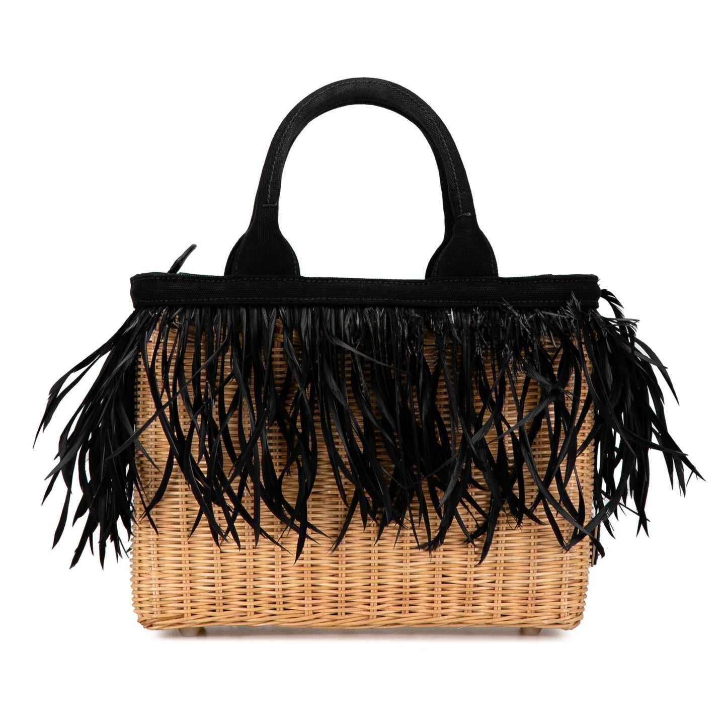 Prada Canapa Trimmed Feather Midollino Satchel (SHG-xqSmyF)