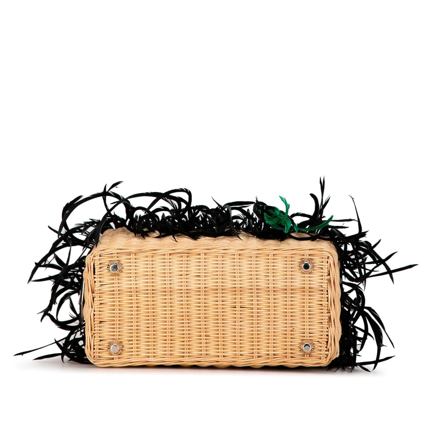 Prada Canapa Trimmed Feather Midollino Satchel (SHG-xqSmyF)