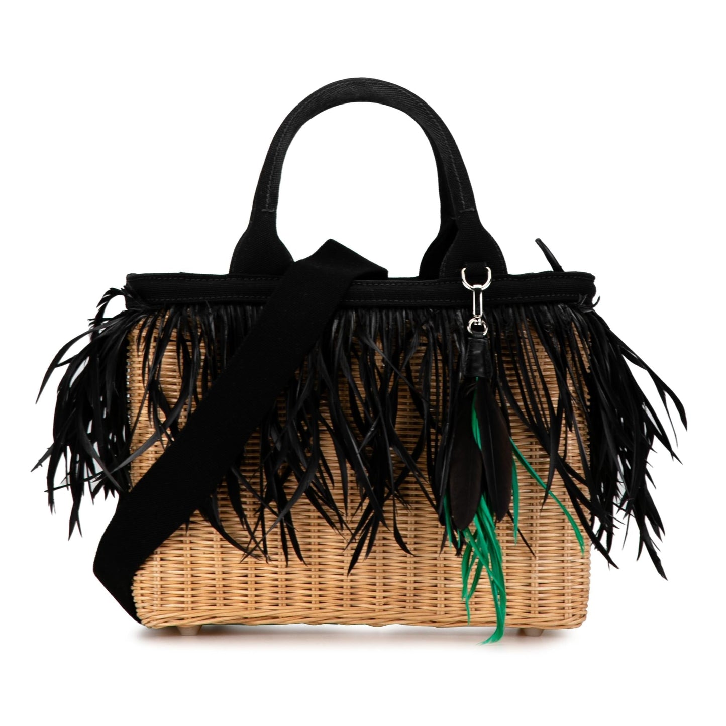 Prada Canapa Trimmed Feather Midollino Satchel (SHG-xqSmyF)