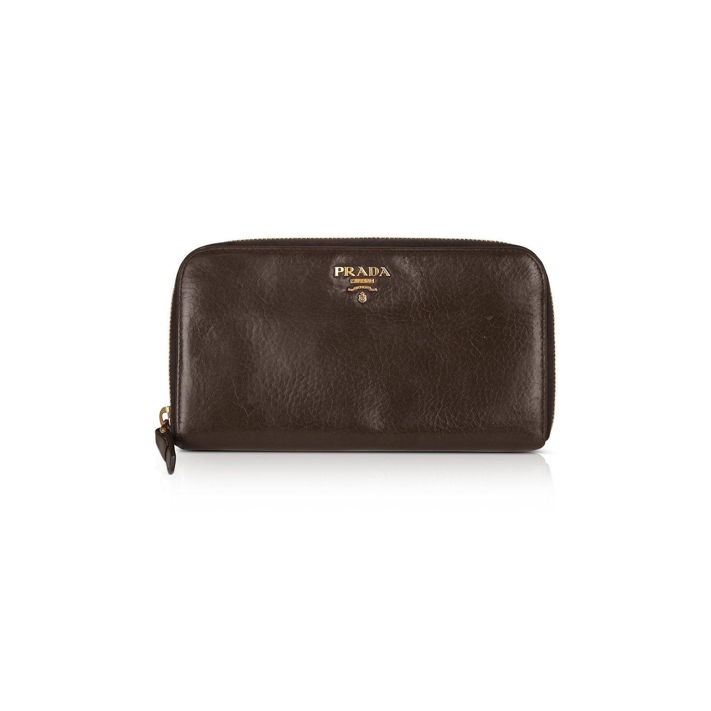Prada Cervo Leather Continental Zip Wallet