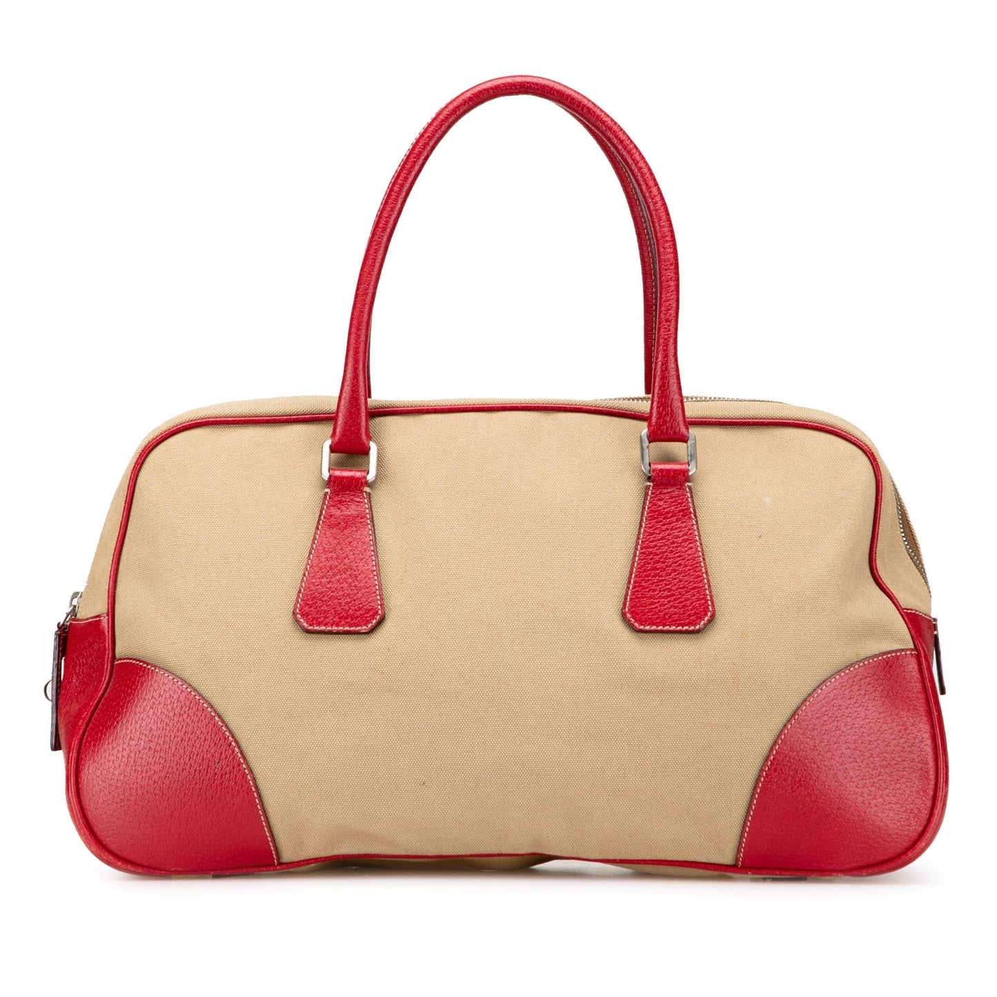 Prada Cinghiale Trimmed Canvas Canapa Bauletto Bag