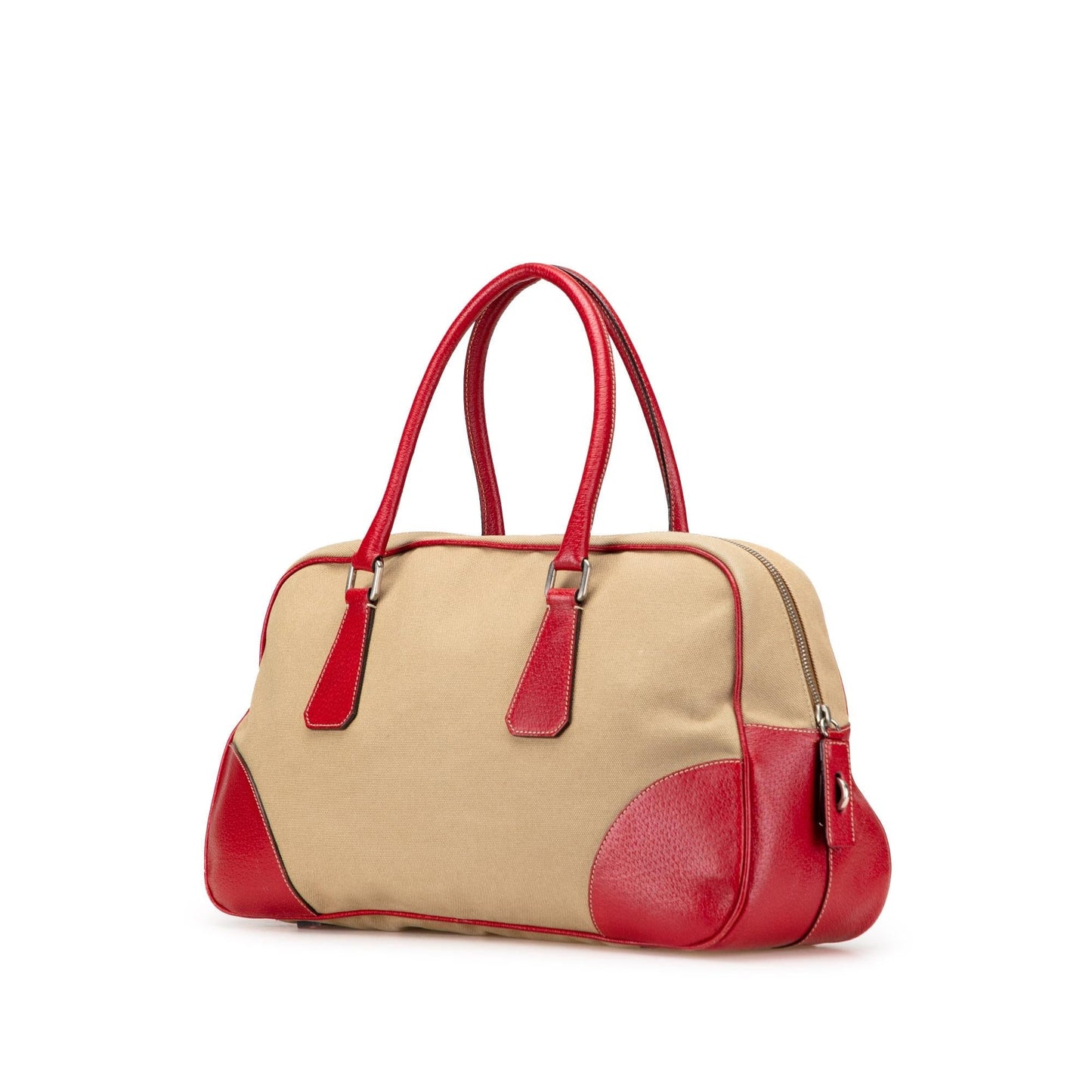 Prada Cinghiale Trimmed Canvas Canapa Bauletto Bag