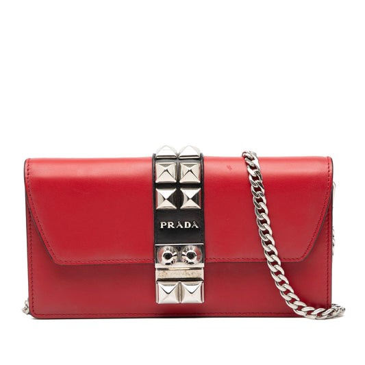 Prada City Calfskin Studded Elektra Clutch with Chain