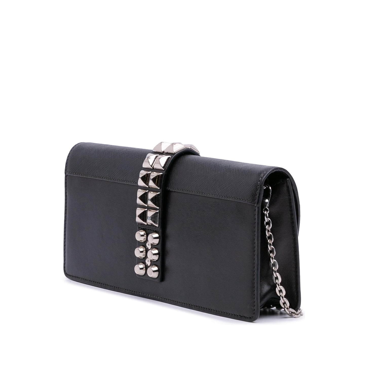 Prada City Calfskin and Saffiano Studded Elektra Clutch with Chain