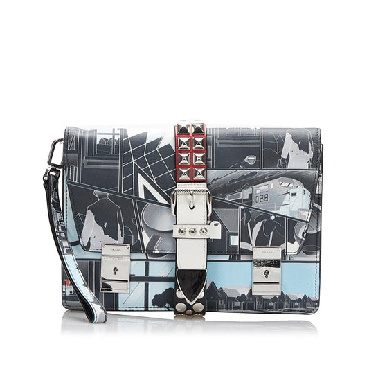 Prada Comic Print Studded Elektra Clutch - Ewore Bags