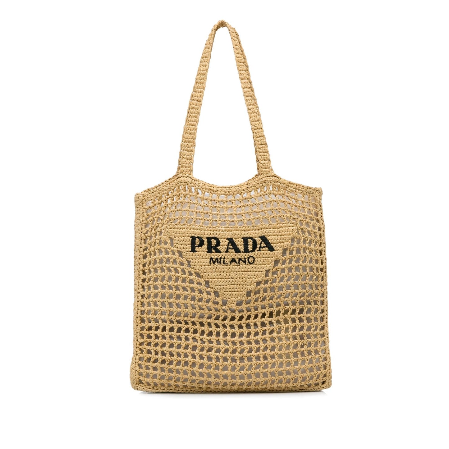 Prada Crochet Raffia Logo Tote (SHG-1YPyMA)