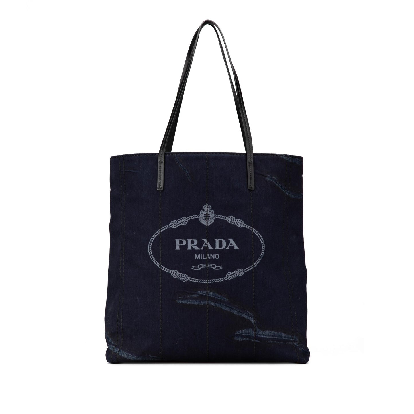 Prada Denim Mistolino Vitello Logo Tote