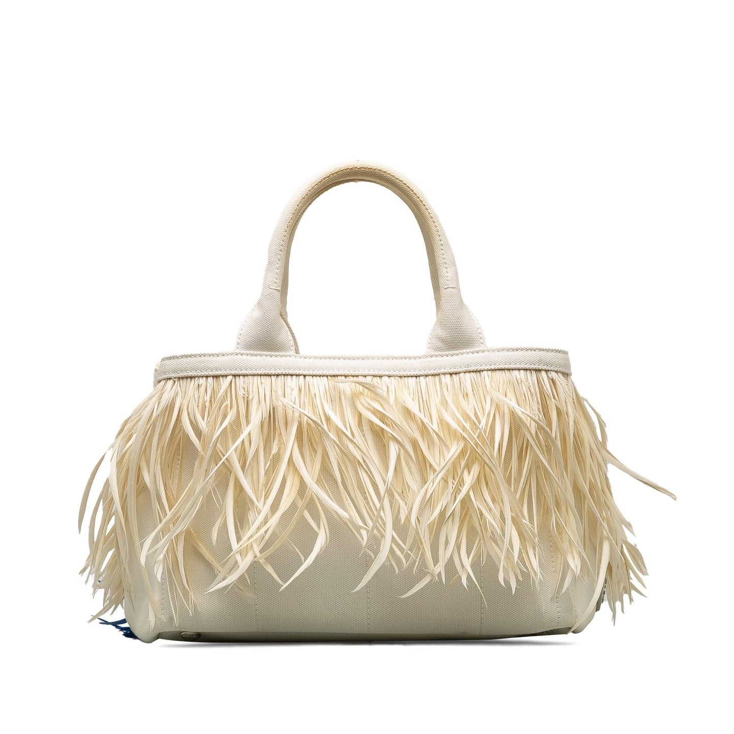 Prada Feather-Trimmed Canapa Satchel (SHG-6KzM0O)