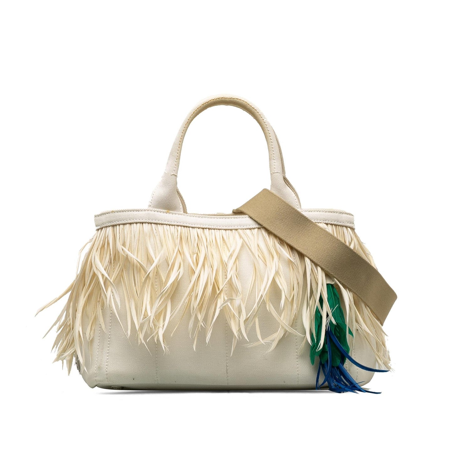 Prada Feather-Trimmed Canapa Satchel (SHG-6KzM0O)