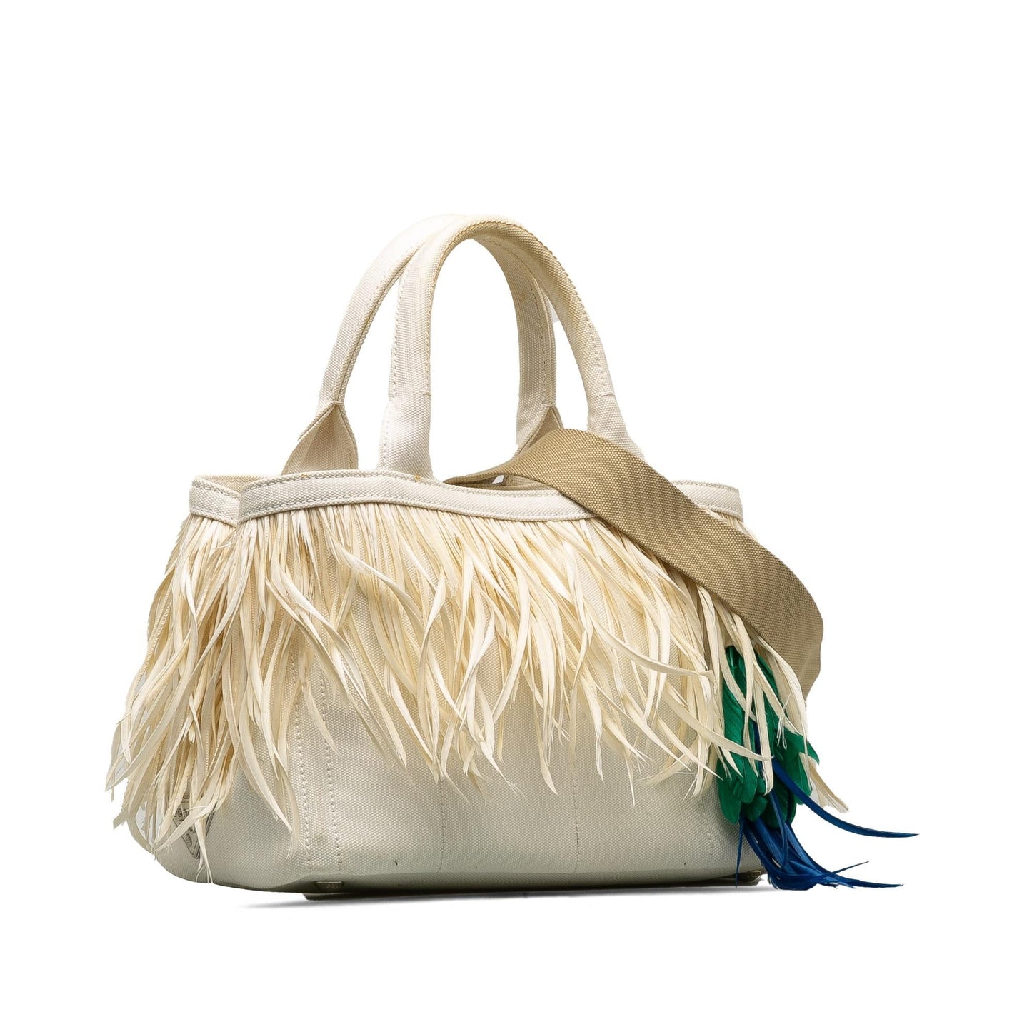 Prada Feather-Trimmed Canapa Satchel (SHG-6KzM0O)