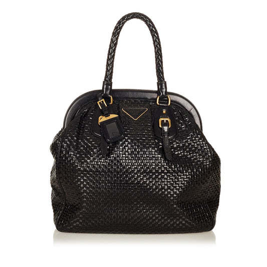Prada Frame Woven Leather Tote Bag - Ewore Bags