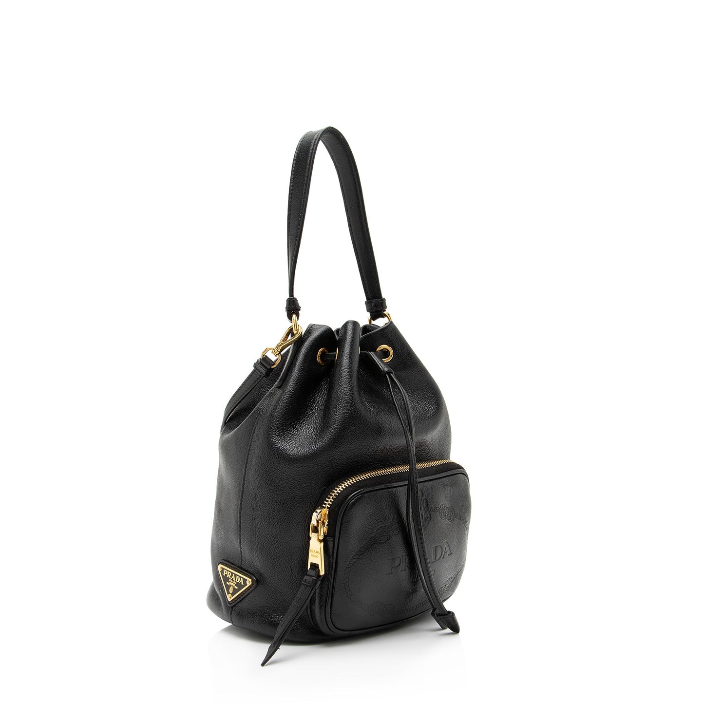 Prada Glace Calf Logo Secchiello Mini Bucket Bag (SHF-23357)
