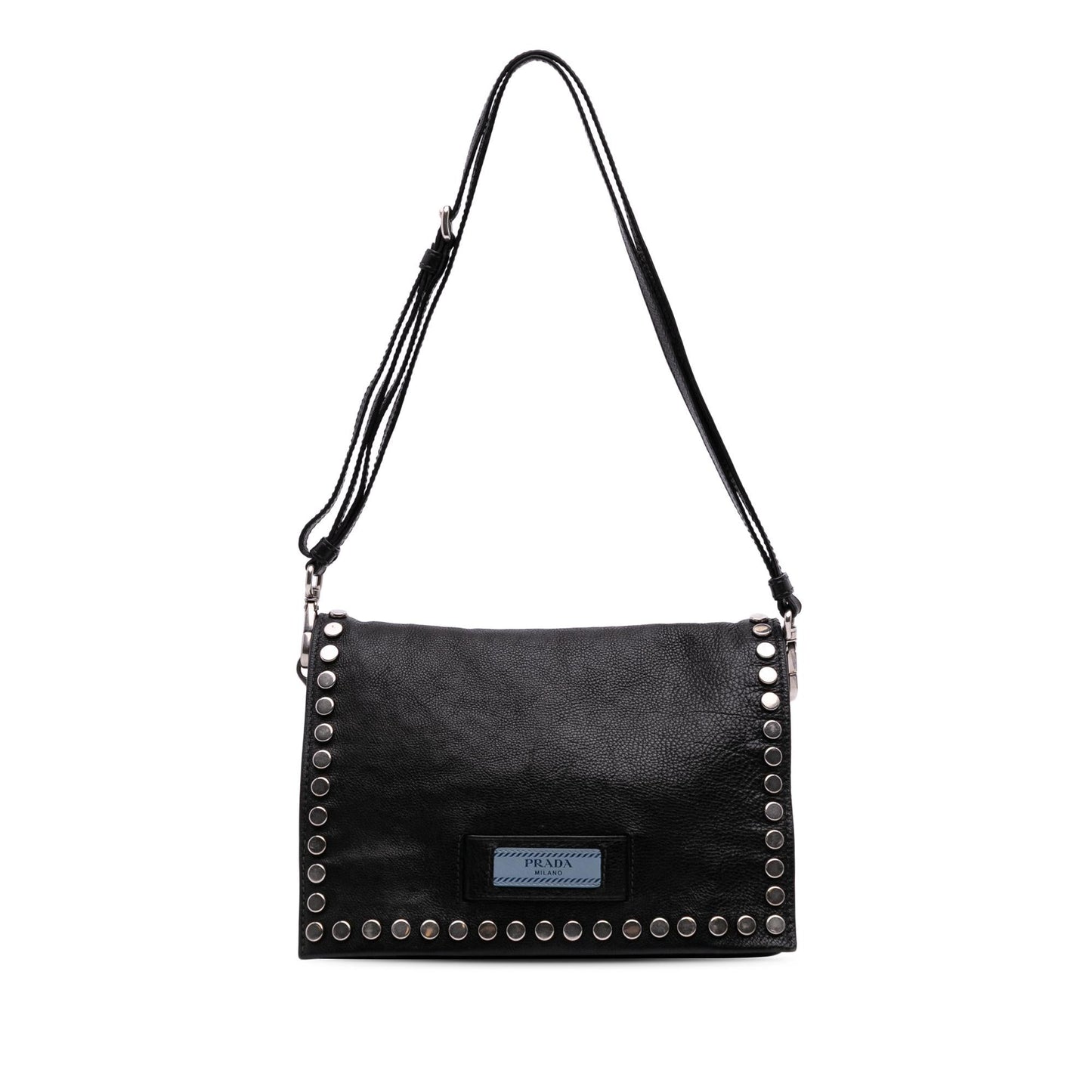 Prada Glace Calfskin Studded Etiquette Flap