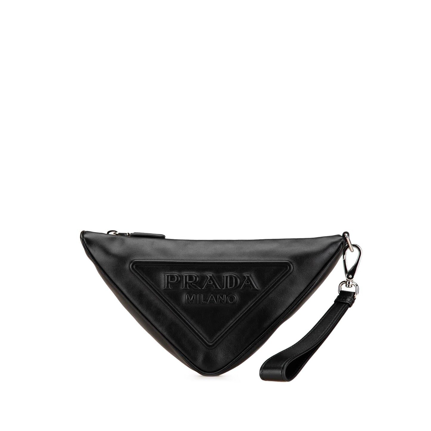Prada Grace Lux Triangle Logo Embossed Triangle Wristlet Pouch