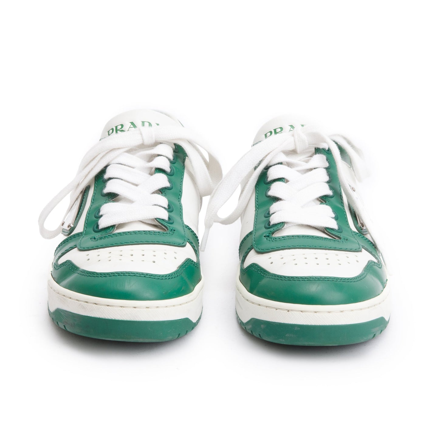 Prada Green/White Calfskin Enamel Triangle Logo Sneakers, Size 35