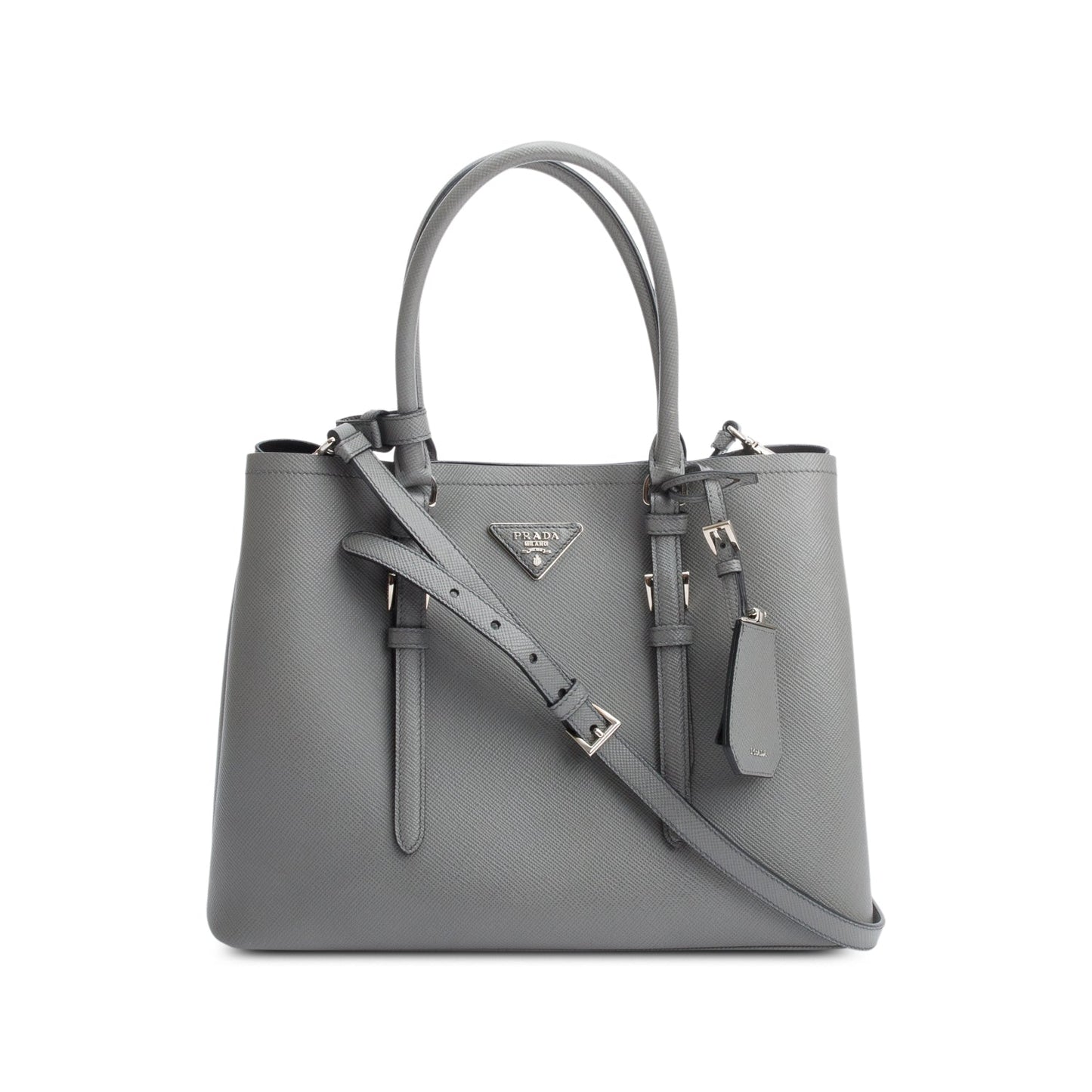 Prada Grey Saffiano Lux Medium Cuir Double Tote