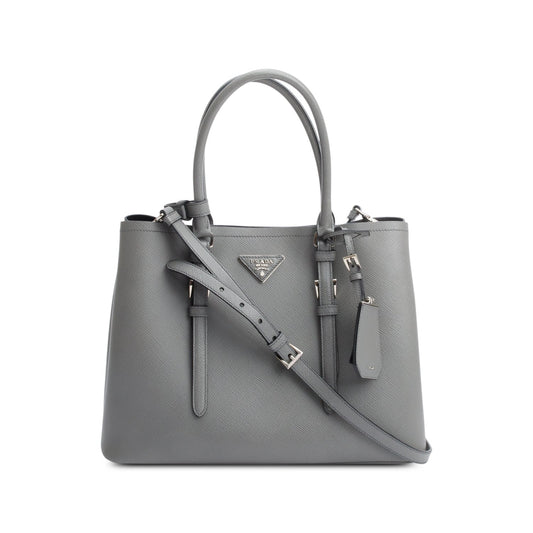 Prada Grey Saffiano Lux Medium Cuir Double Tote