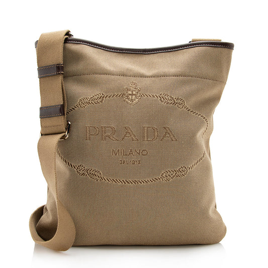 Prada Canvas Jacquard Logo Messenger Bag - Ewore Bags