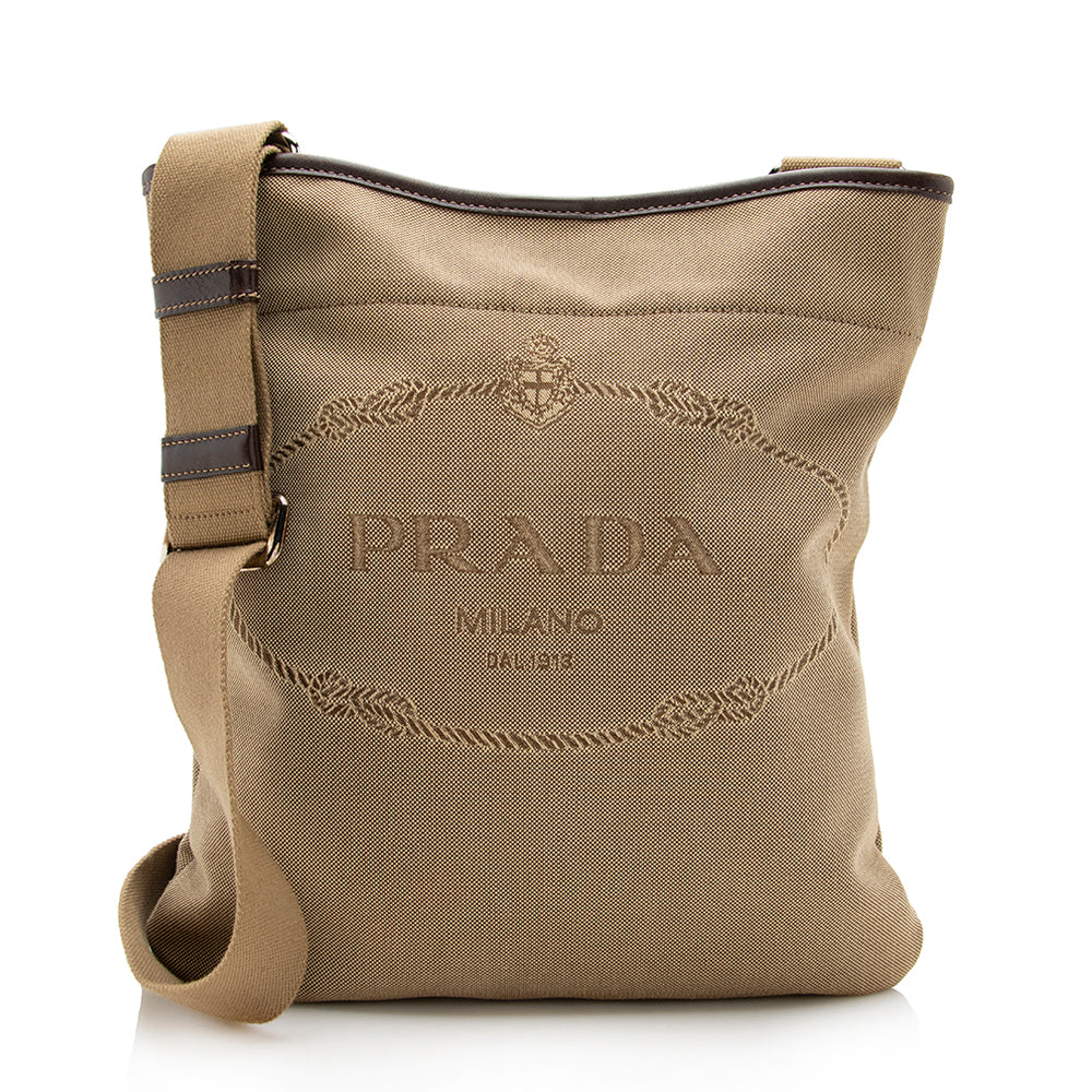 Prada Canvas Jacquard Logo Messenger Bag - Ewore Bags